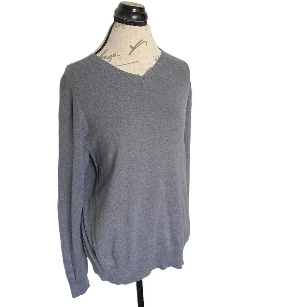 Vintage J. Crew Men's 100% Pima Cotton V-Neck Sweater Gray Ribbed Size Medium